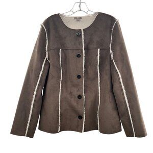 J.Jill Faux Suede Coat Faux Fur Lining Button Up Brown/Cream Size Medium